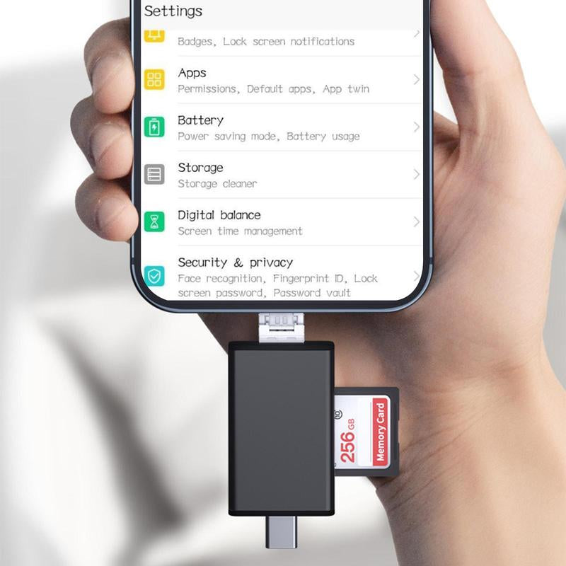 7-in-1 Multifunctional OTG Card Reader with Storage Box - Type C SD Card Reader for Cameras, Smartphones, and Tablets