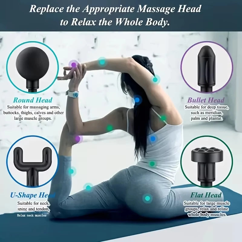 Fascial Massage Gun Electric Percussive Therapy Massager Body Relaxation With 4 Replaceable Head Can Muscle Recovery Gift Giving