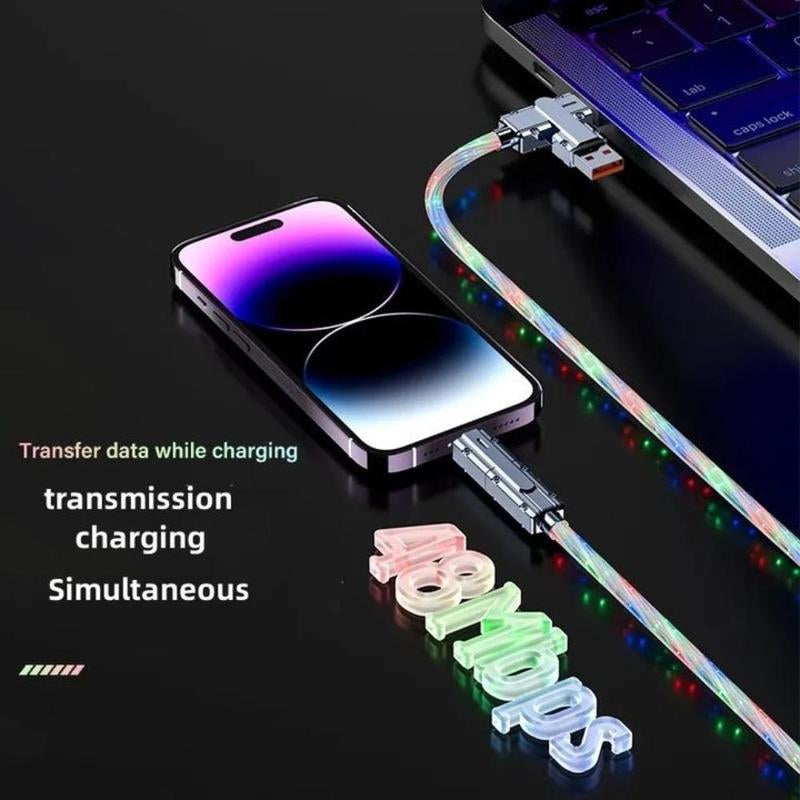 120W 4-in-1 Luminous Portable Charger & Data Cable - Durable Multifunctional Phone Accessory for iPhone & Android Smartphones