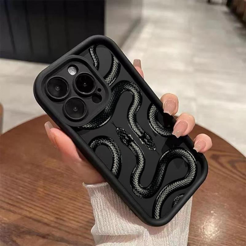 Stylish Snake Pattern Phone Case with Camera Lens Protector - Compatible with iPhone 7-15 Pro Max, Perfect Summer Gift!