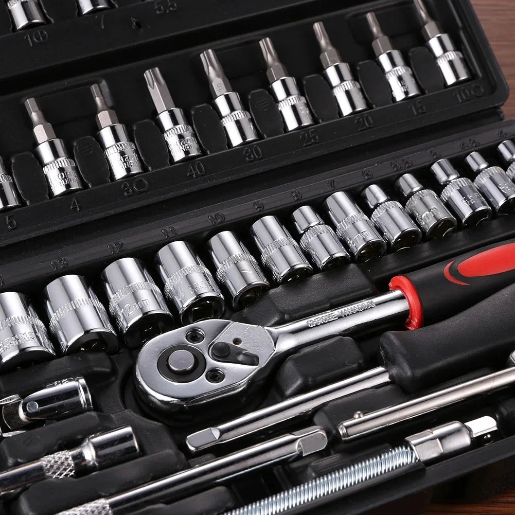 46pcs Socket Set Car Repair Tool Ratchet Spanner Wrench Set Pawl Socket Spanner Screwdriver Professional Metalworking Tool Kit