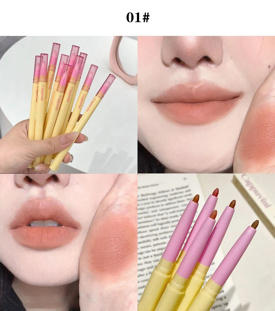 Fine Lipliner Pen Matte Velvet Lip Outline Contour Pencil with Brush Waterproof Lip Liner Non-stick Cup Moisturizing Lip Makeup