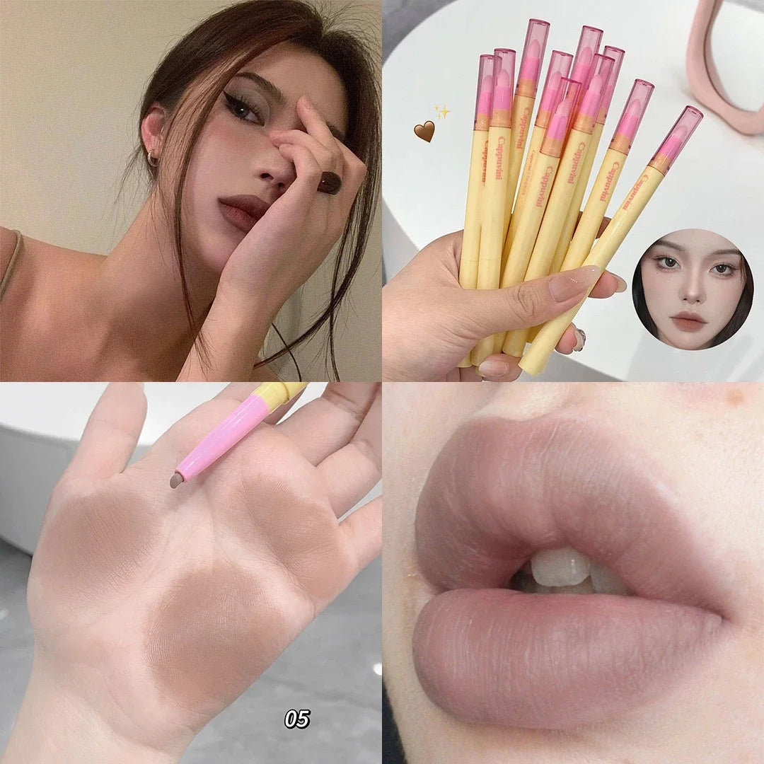 Fine Lipliner Pen Matte Velvet Lip Outline Contour Pencil with Brush Waterproof Lip Liner Non-stick Cup Moisturizing Lip Makeup