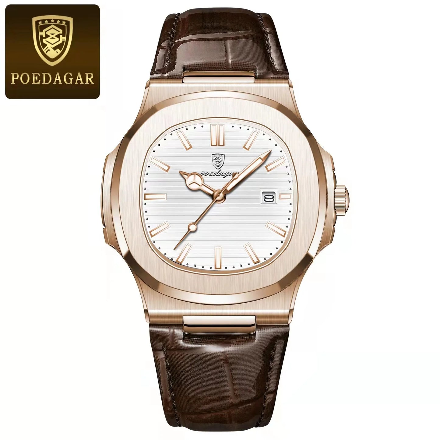 POEDAGAR Luxury Man Wristwatch Waterproof Luminous Date Leather Men's Watches Sports Square Men Watch Casual Quartz Male Clocks