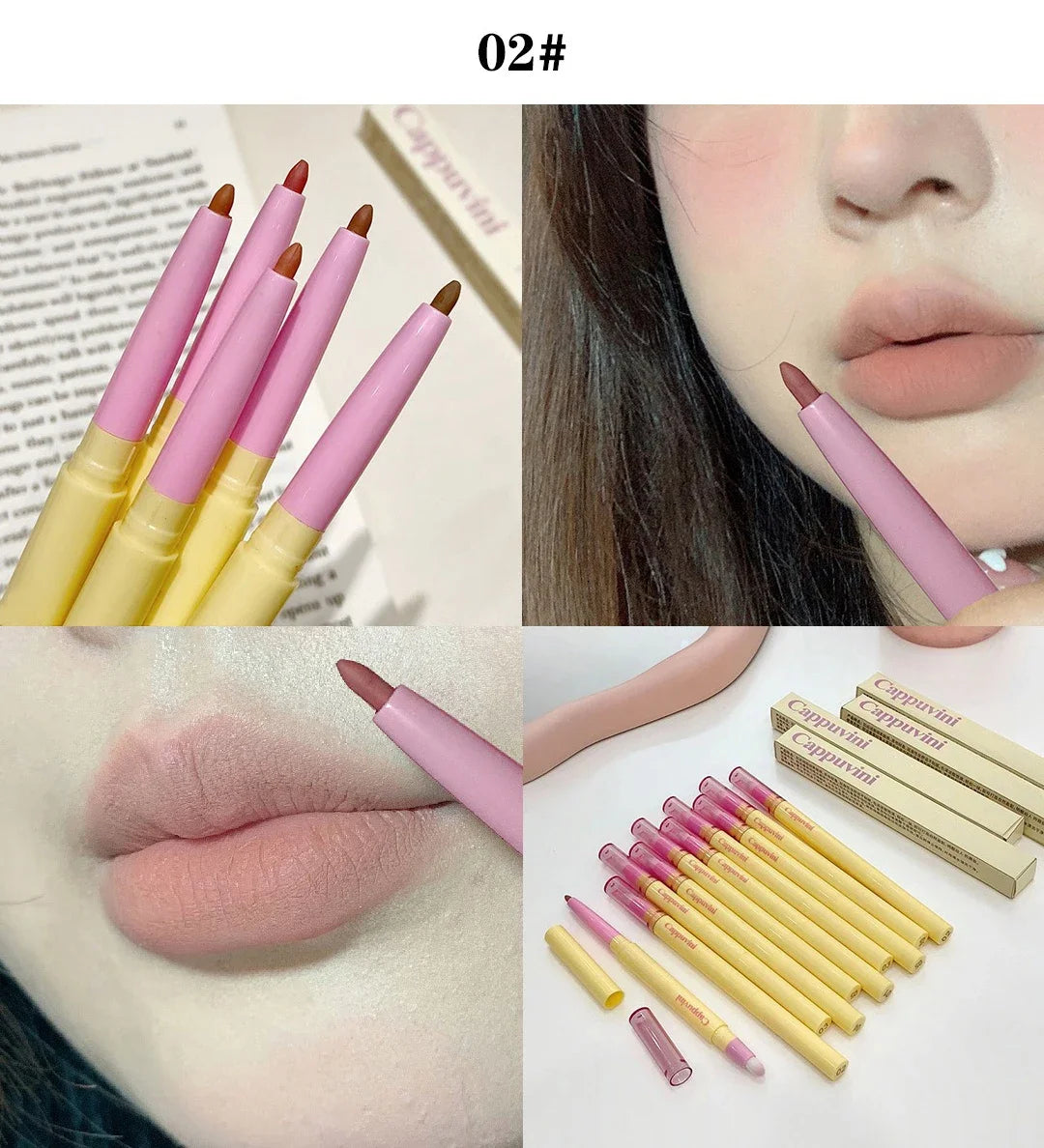 Fine Lipliner Pen Matte Velvet Lip Outline Contour Pencil with Brush Waterproof Lip Liner Non-stick Cup Moisturizing Lip Makeup