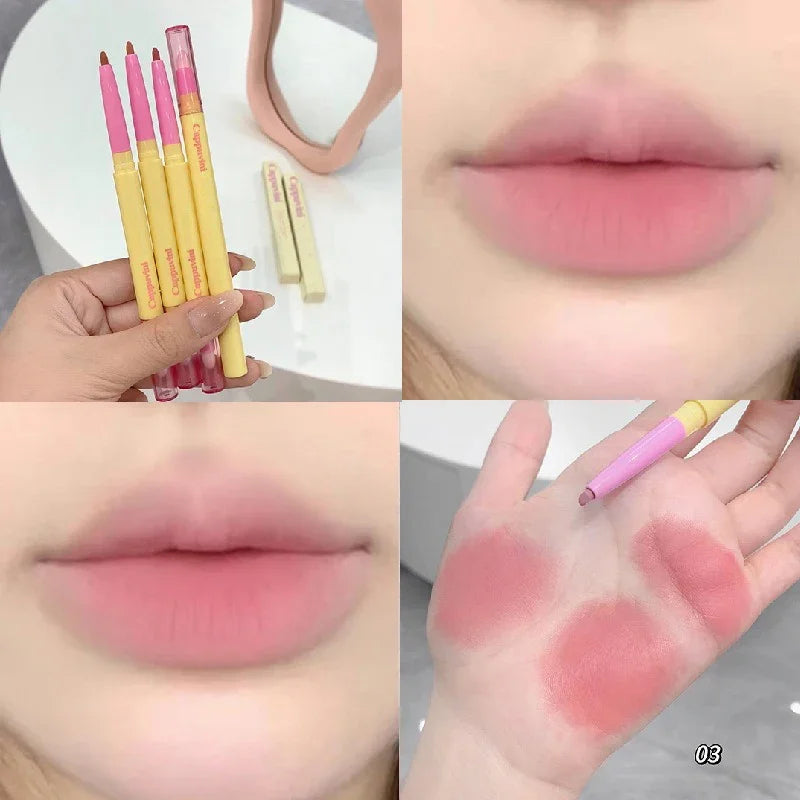 Fine Lipliner Pen Matte Velvet Lip Outline Contour Pencil with Brush Waterproof Lip Liner Non-stick Cup Moisturizing Lip Makeup