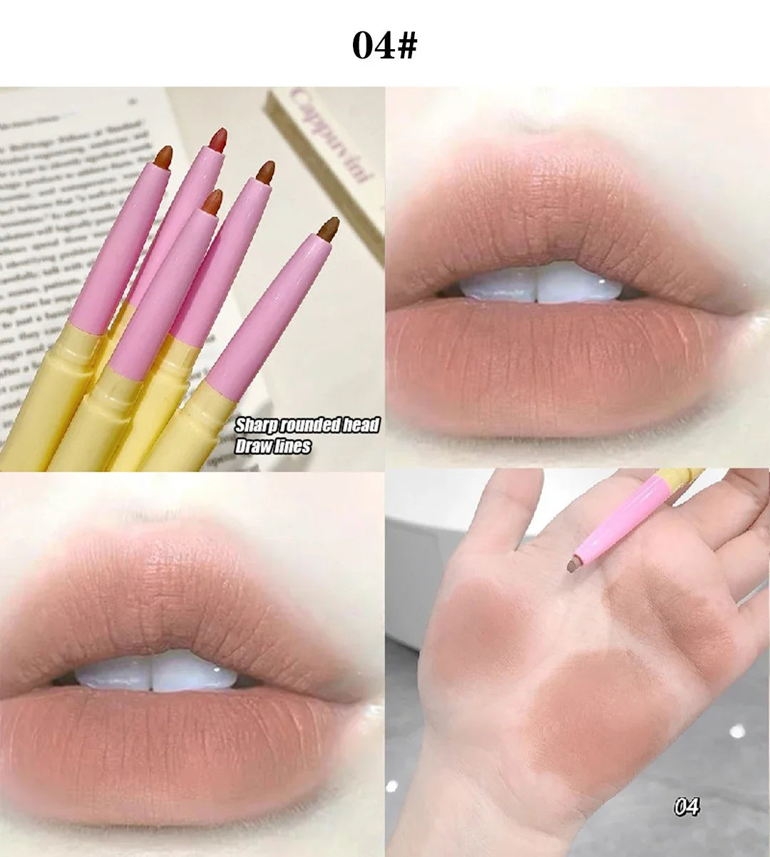 Fine Lipliner Pen Matte Velvet Lip Outline Contour Pencil with Brush Waterproof Lip Liner Non-stick Cup Moisturizing Lip Makeup