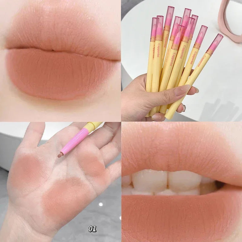 Fine Lipliner Pen Matte Velvet Lip Outline Contour Pencil with Brush Waterproof Lip Liner Non-stick Cup Moisturizing Lip Makeup