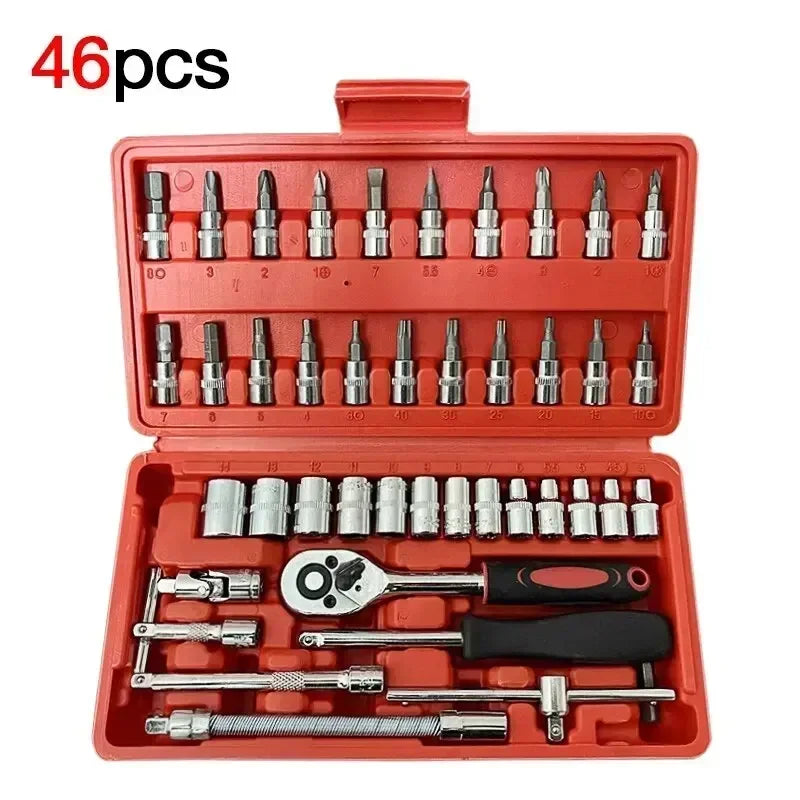 46pcs Socket Set Car Repair Tool Ratchet Spanner Wrench Set Pawl Socket Spanner Screwdriver Professional Metalworking Tool Kit