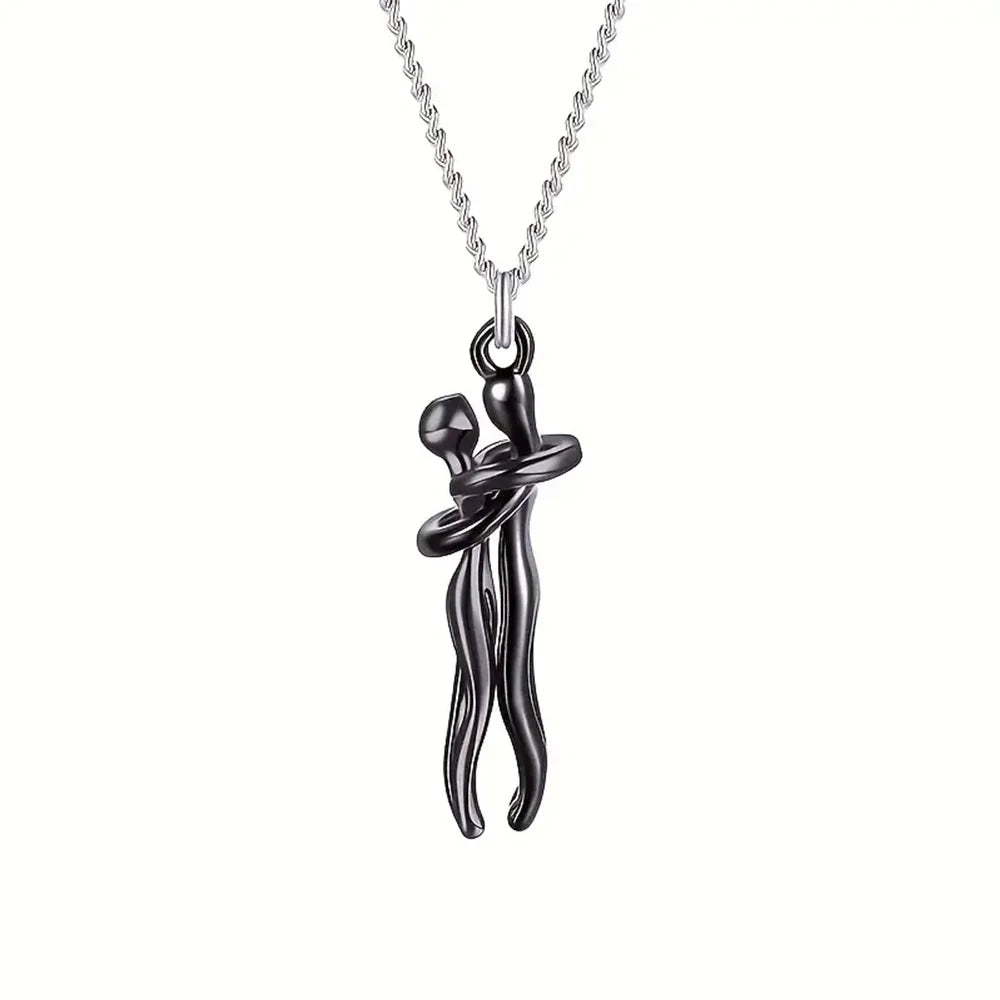 Chic Black Hug Pendant Necklace for Couples - Elegant Love Symbol,Perfect for Party &amp; Daily Wear