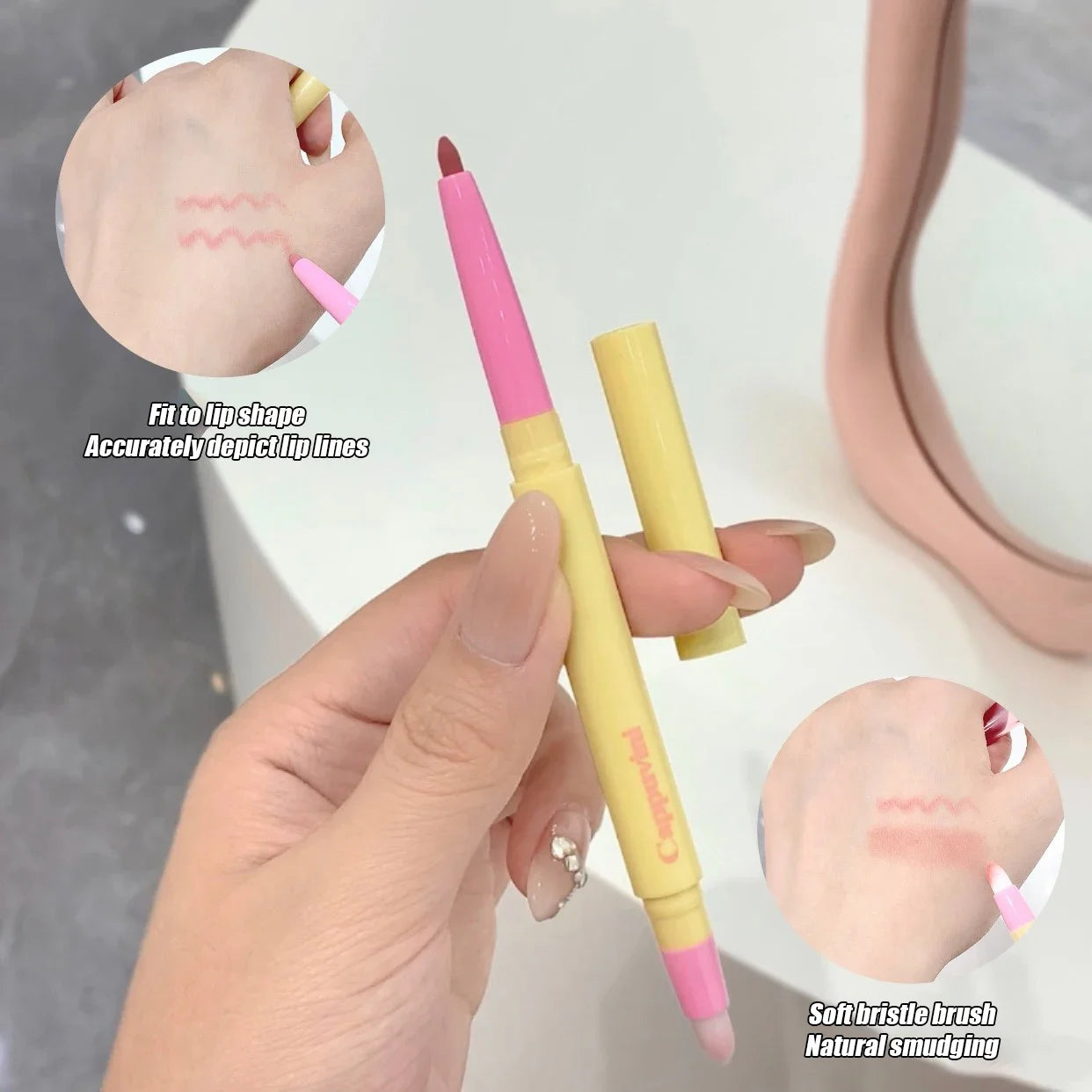 Fine Lipliner Pen Matte Velvet Lip Outline Contour Pencil with Brush Waterproof Lip Liner Non-stick Cup Moisturizing Lip Makeup