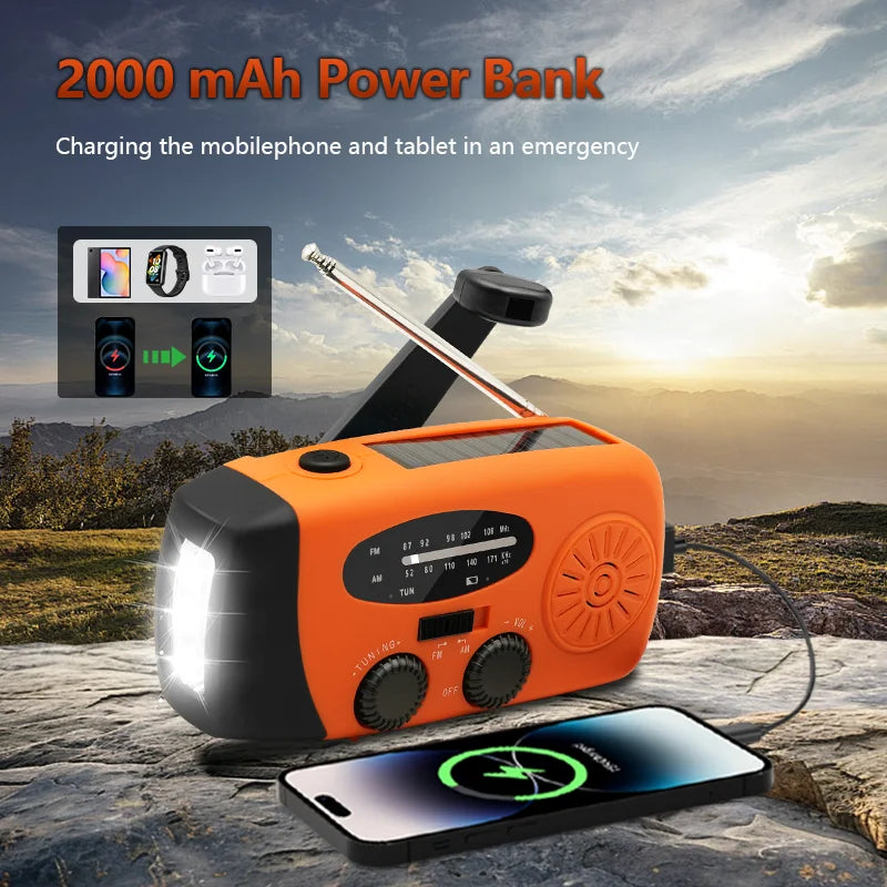 AM/FM/NOAA Emergency Weather Radio Hand Crank Solar Weather Radio  Portable Power Bank with Solar Charging Battery