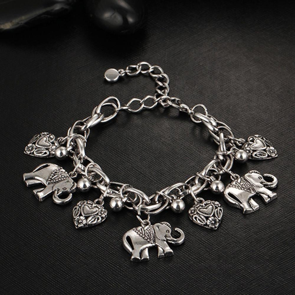 Unique Women Vintage Bracelet Bangle Bracelet Bangle Women's Carved Heart Elephant Shiny Pendant Bangle