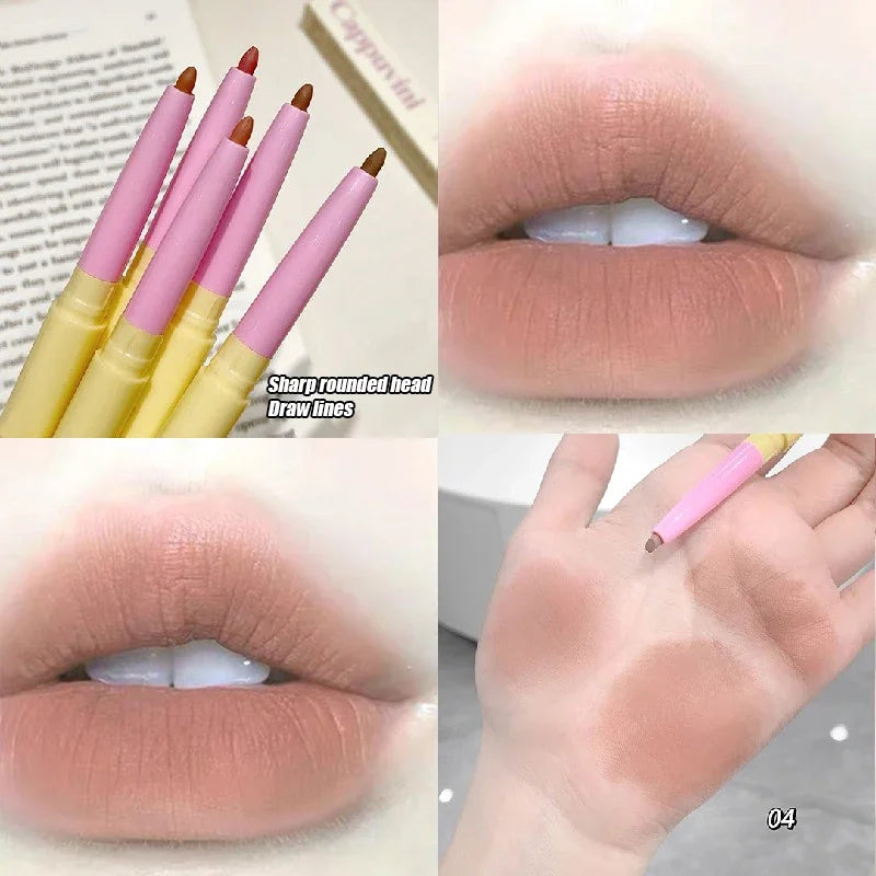 Fine Lipliner Pen Matte Velvet Lip Outline Contour Pencil with Brush Waterproof Lip Liner Non-stick Cup Moisturizing Lip Makeup