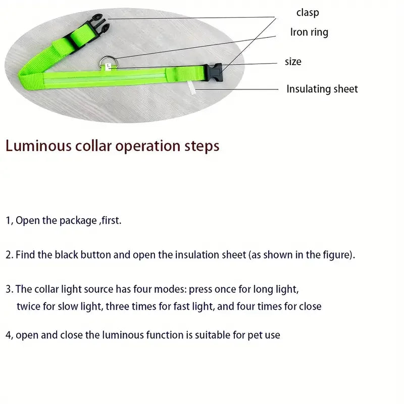 Nylon LED Night Safety Flashing Glow In The Dark Dog Leash Dogs Luminous Fluorescent Pet Dog Collar