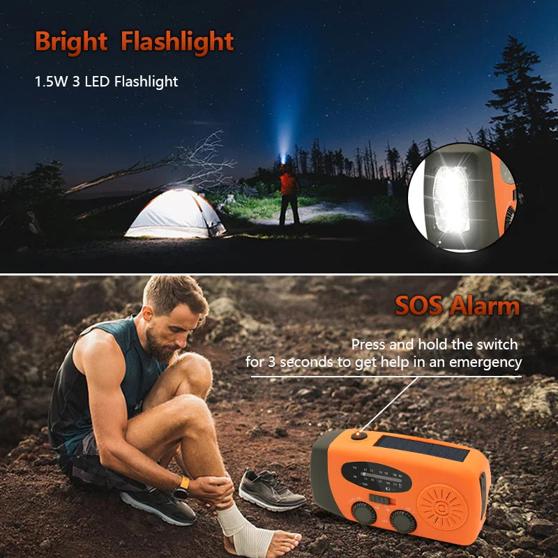 AM/FM/NOAA Emergency Weather Radio Hand Crank Solar Weather Radio  Portable Power Bank with Solar Charging Battery