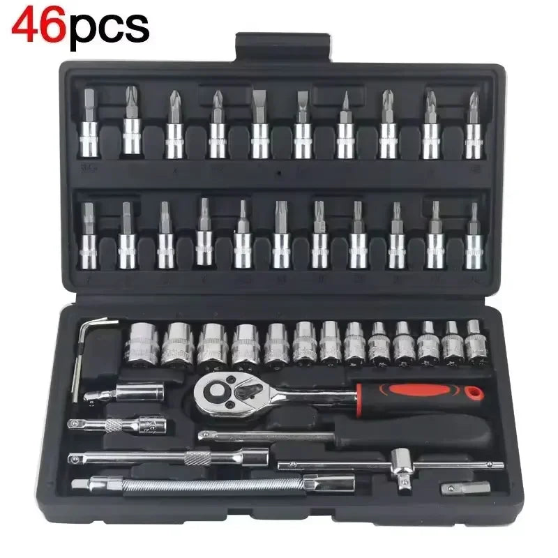 46pcs Socket Set Car Repair Tool Ratchet Spanner Wrench Set Pawl Socket Spanner Screwdriver Professional Metalworking Tool Kit