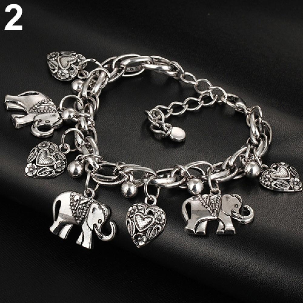 Unique Women Vintage Bracelet Bangle Bracelet Bangle Women's Carved Heart Elephant Shiny Pendant Bangle