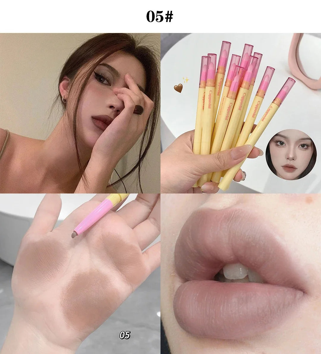 Fine Lipliner Pen Matte Velvet Lip Outline Contour Pencil with Brush Waterproof Lip Liner Non-stick Cup Moisturizing Lip Makeup