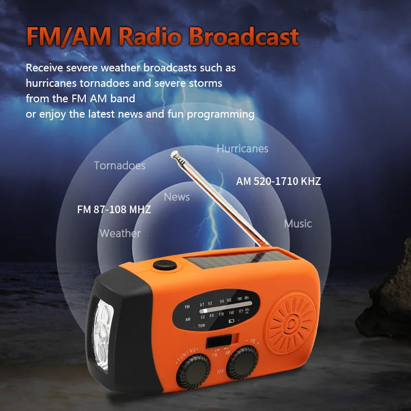 AM/FM/NOAA Emergency Weather Radio Hand Crank Solar Weather Radio  Portable Power Bank with Solar Charging Battery