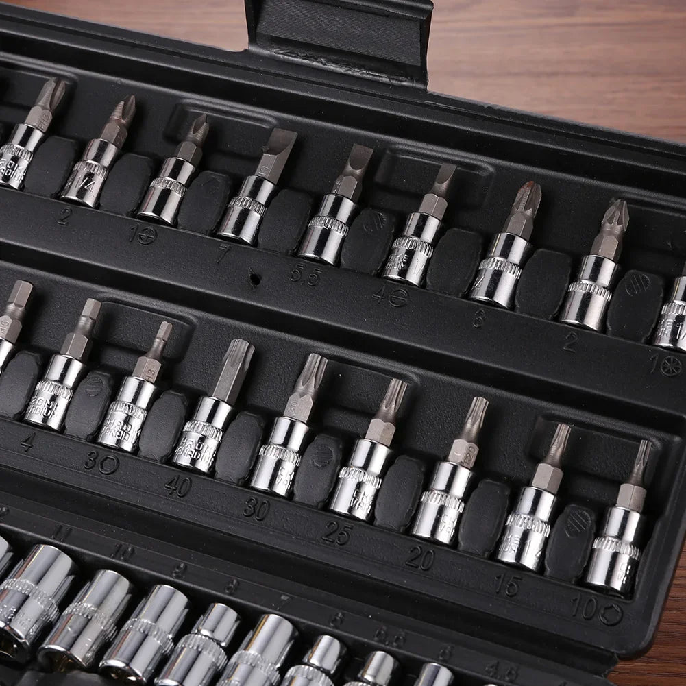 46pcs Socket Set Car Repair Tool Ratchet Spanner Wrench Set Pawl Socket Spanner Screwdriver Professional Metalworking Tool Kit