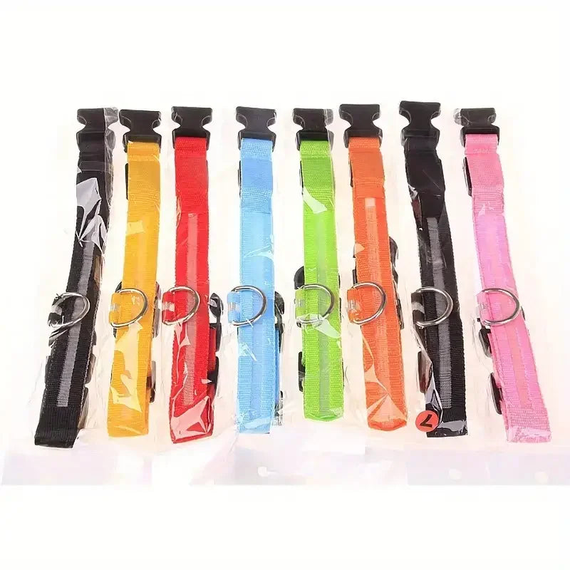 Nylon LED Night Safety Flashing Glow In The Dark Dog Leash Dogs Luminous Fluorescent Pet Dog Collar