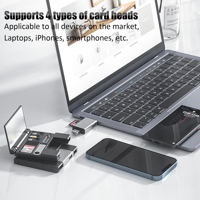 7-in-1 Multifunctional OTG Card Reader with Storage Box - Type C SD Card Reader for Cameras, Smartphones, and Tablets