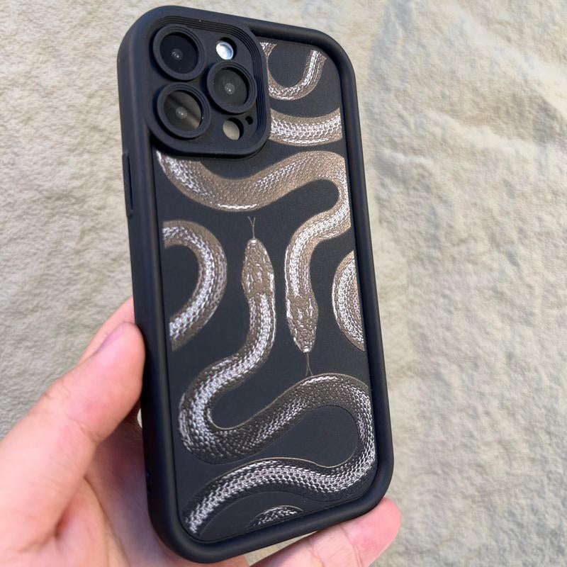 Stylish Snake Pattern Phone Case with Camera Lens Protector - Compatible with iPhone 7-15 Pro Max, Perfect Summer Gift!