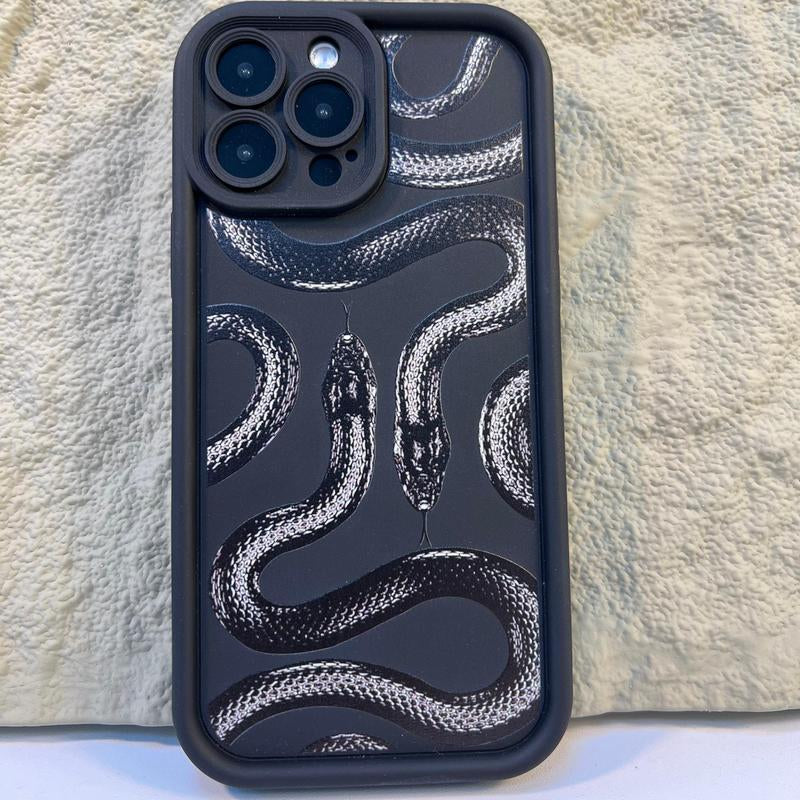 Stylish Snake Pattern Phone Case with Camera Lens Protector - Compatible with iPhone 7-15 Pro Max, Perfect Summer Gift!