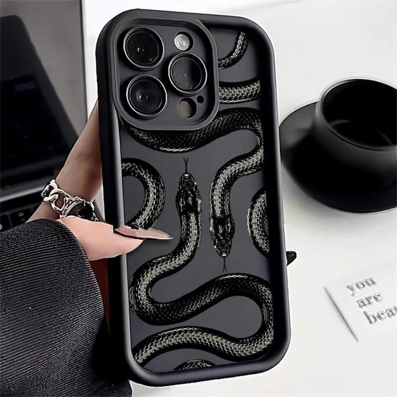 Stylish Snake Pattern Phone Case with Camera Lens Protector - Compatible with iPhone 7-15 Pro Max, Perfect Summer Gift!